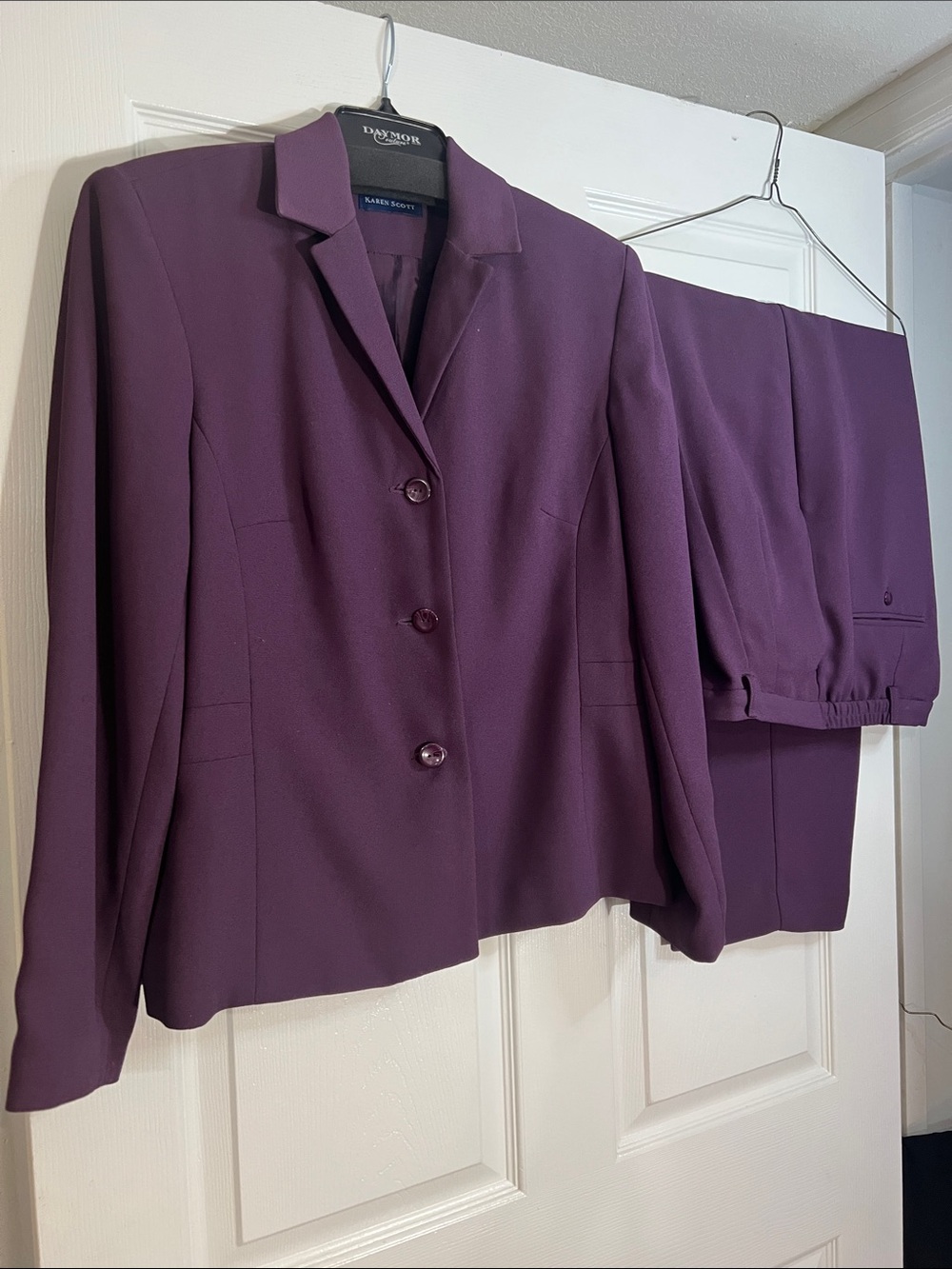 Karen Scott Plum Two-Piece Blazer and Pants Suit